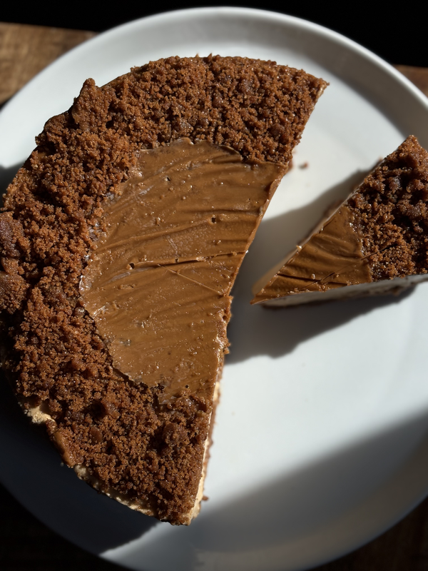Biscoff cheesecake, top view, lactose-free dessert by NewMoo