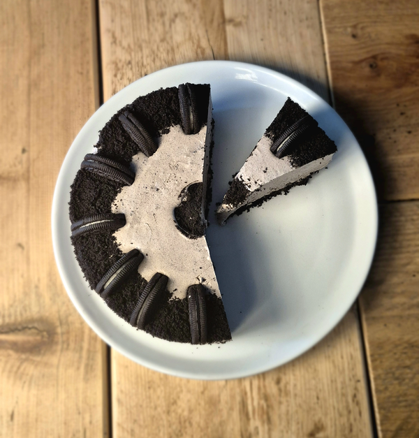 Oreo cheesecake, top view, lactose-free dessert by NewMoo